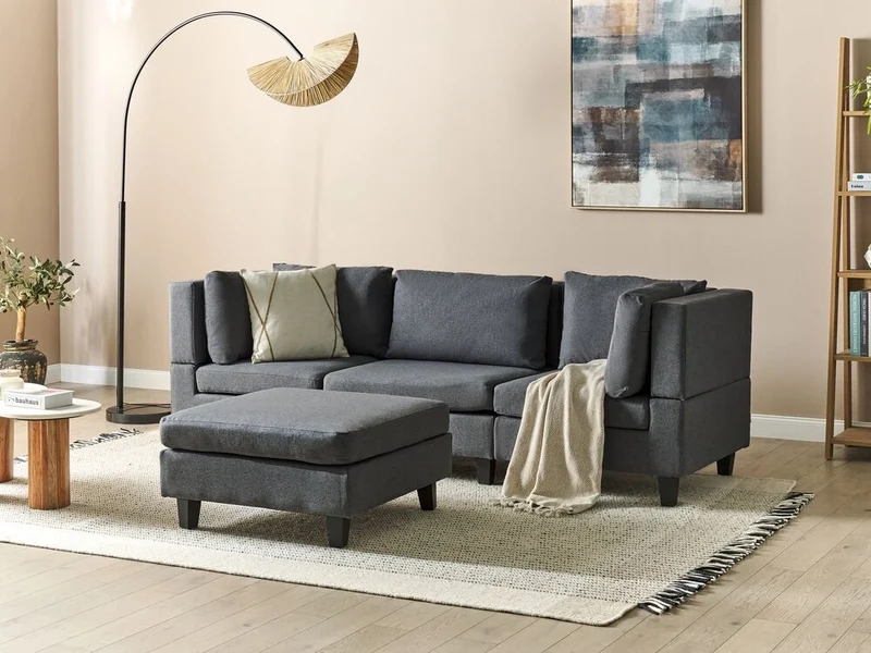 Divano Componibile Rivestito In Tessuto grigio scuro 3 Posti stile moderno