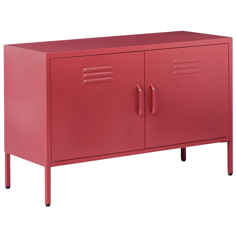 Credenza a 2 ante in acciaio rosso Home Office Mobili Ripiani Tappi per gambe Design industriale