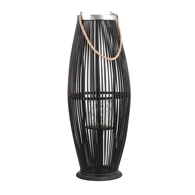 Lanterna in bambù naturale intrecciato nera 72 cm accessorio decorativo stile moderno