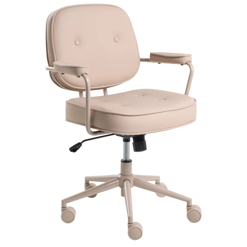 Sedia da ufficio in ecopelle beige con struttura in metallo nero, imbottita, girevole e regolabile Arredamento per ufficio