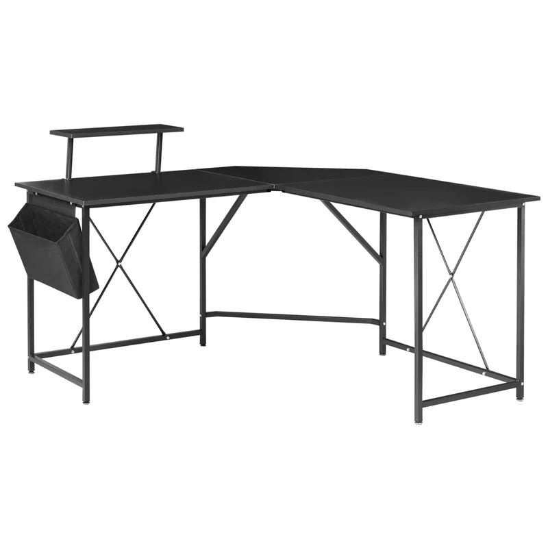 Scrivania angolare Piano in MDF nero Gambe e struttura in ferro verniciato a polvere Ampia postazione di lavoro Moderna