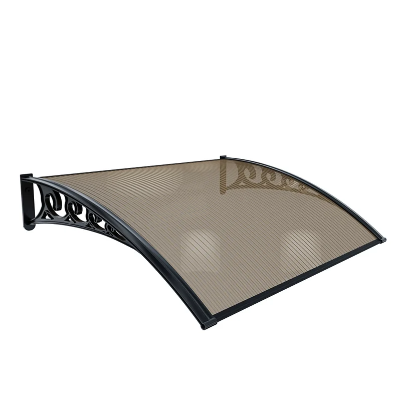 Pensilina Per Copertura In Policarbonato Alveolare Tettoia Modulabile Per Esterno Per Porte Balcone Finestre Elegante E Resistente, Colore Nero E Fumè (80 x 150 cm)