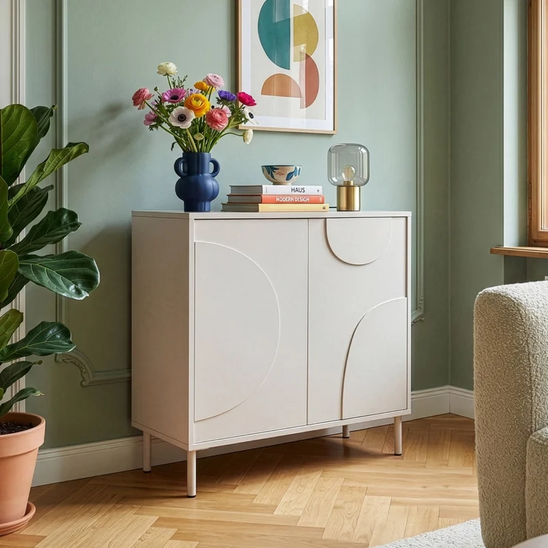 Credenza Holea Comò a 2 Ante 75 x 70 x 34 cm - Beige [en.casa]