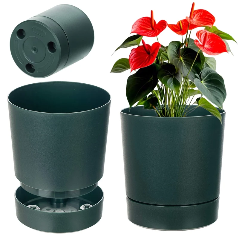 Vaso da fiori KADAX con supporto, rotondo, in plastica, 14,5 cm