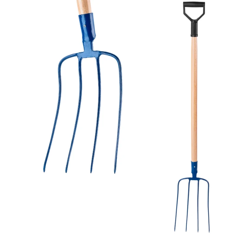 Forca da fieno KADAX a 4 punte con manico, ideale per letame da giardino.