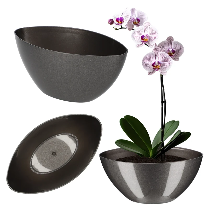 Vaso da fiori KADAX ovale da 38 cm in plastica color grafite