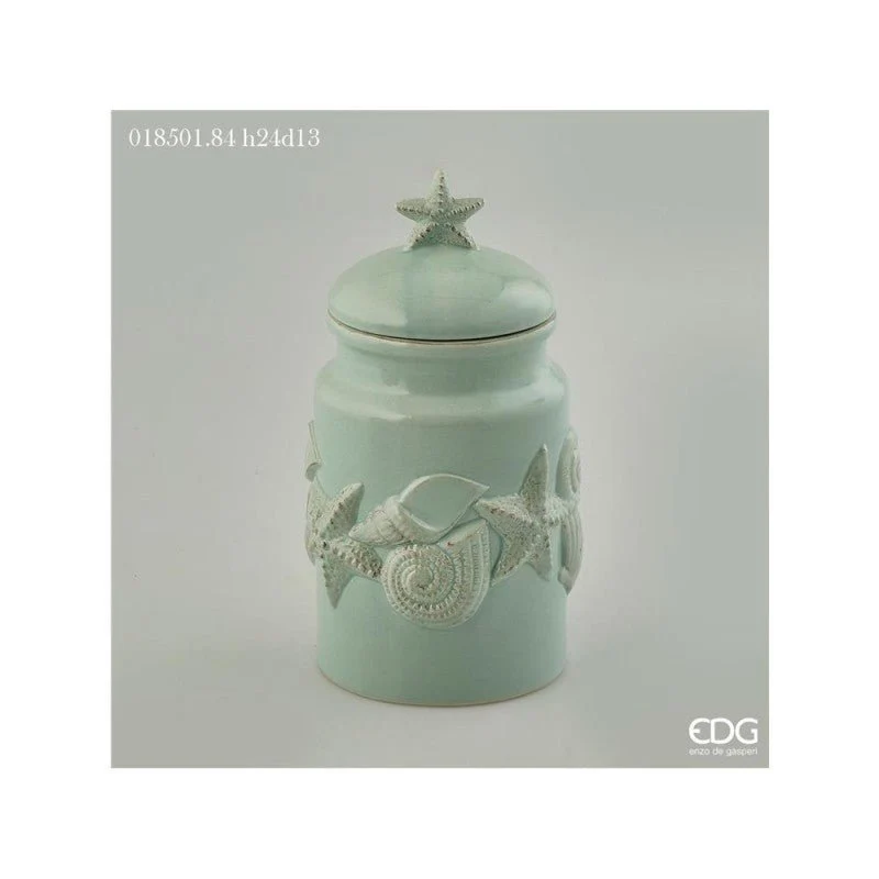 Vaso "conchiglia" con coperchio h24xd13cm aqua
