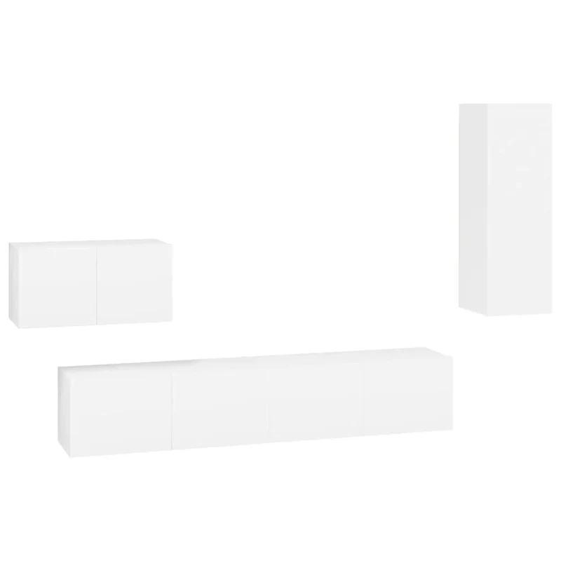 Set di mobili mobile credenza TV televisione soggiorno camera da letto soggiorno 4 pezzi pannelli in MDF bianco 02_0024659