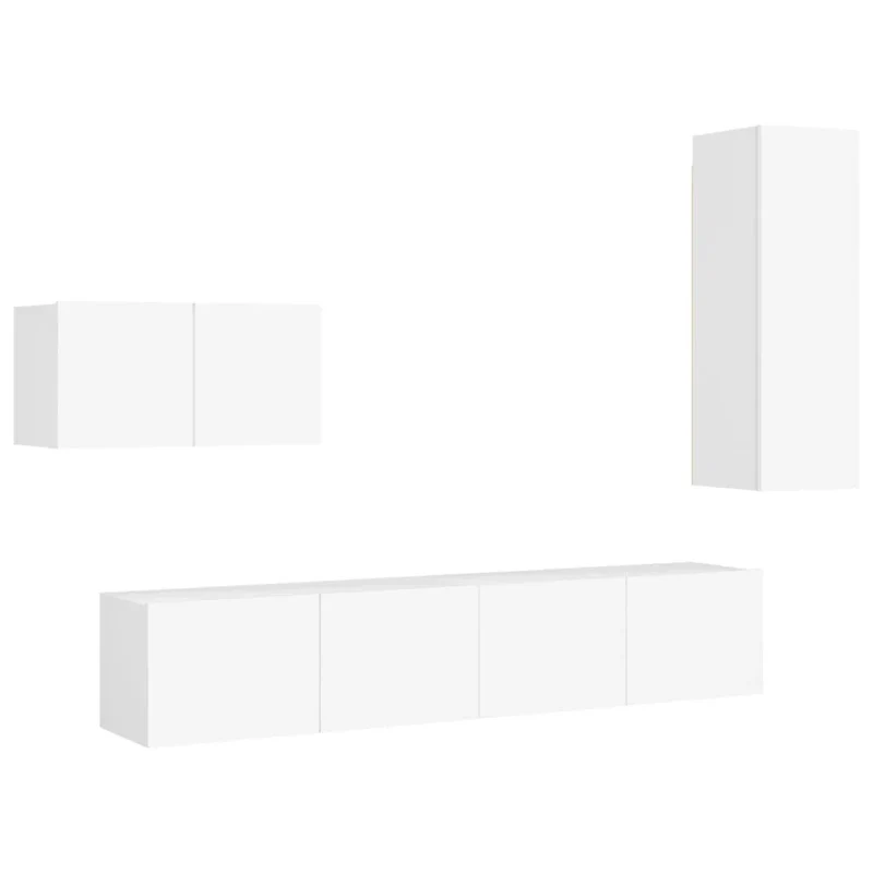 Set di mobili mobile credenza TV televisione soggiorno camera da letto soggiorno 4 pezzi pannelli in MDF bianco 02_0024679