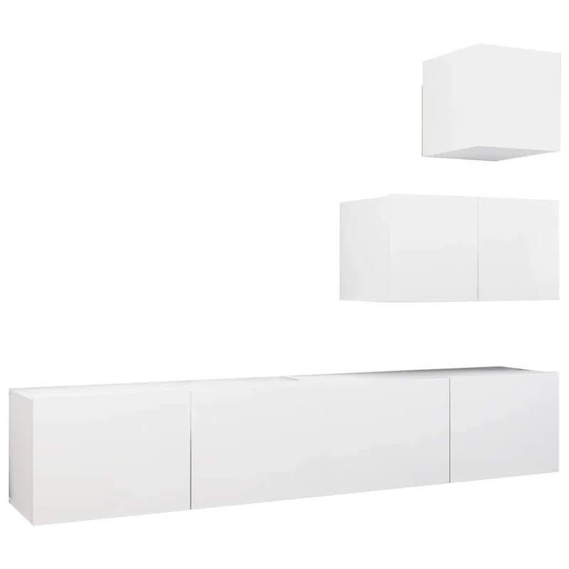 Set di mobili mobile credenza TV televisione soggiorno camera da letto soggiorno 4 pezzi pannelli in MDF bianco 02_0024684