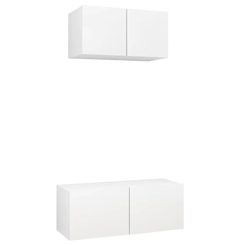 Set di mobili mobile credenza TV televisione soggiorno camera da letto soggiorno 2 pezzi pannelli in MDF bianco 02_0024374