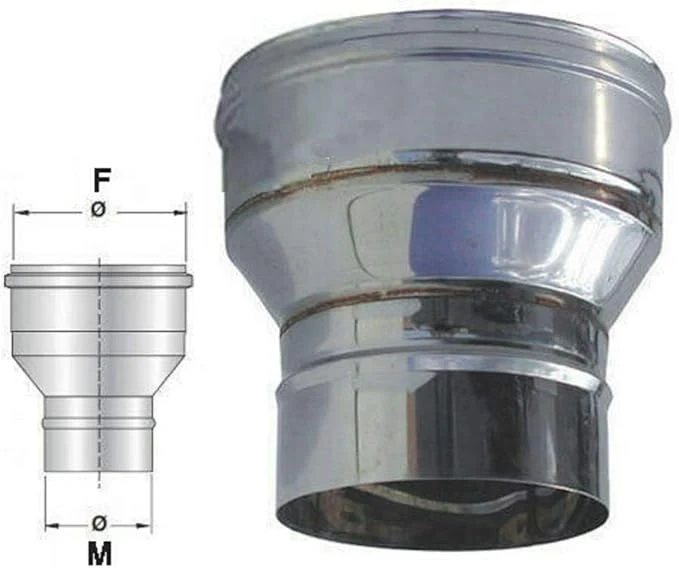 Riduzione/Aumento di diametro per canna fumaria ACCIAIO INOX AISI 316 -VARIE MISURE- ø M 120 / 150 F ø