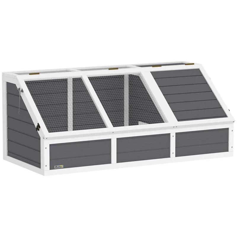 CASETTA PER TARTARUGHE DI TERRA SENZA FONDO IN LEGNO DI ABETE E ACCIAIO ZINCATO 120X55X50A CM GRIGIO E BIANCO