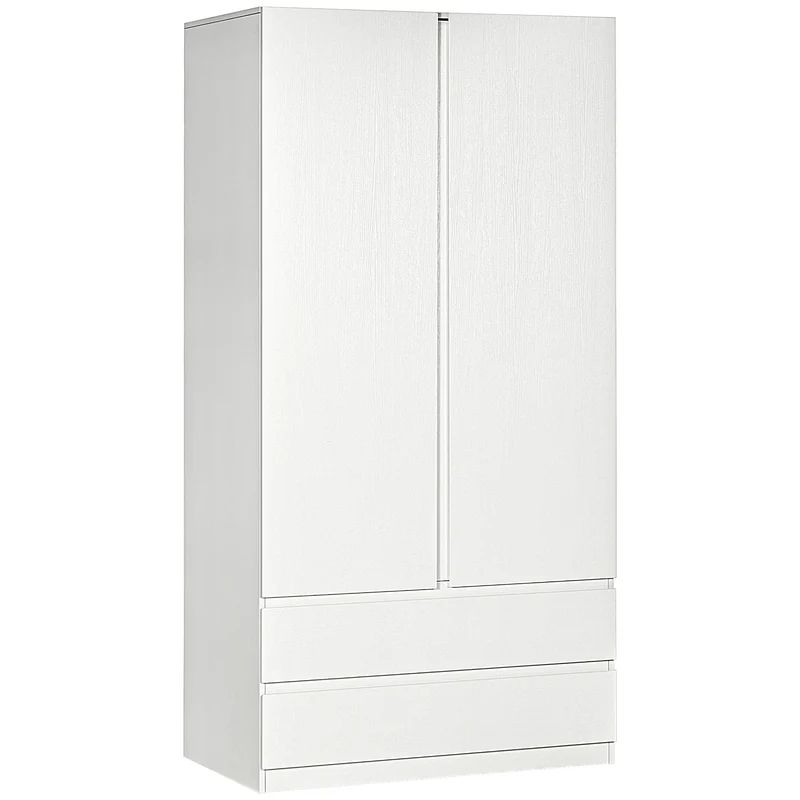 Easycomfort Armadio Guardaroba in Truciolato Bianco con Appendiabiti e 2 Cassetti Scorrevoli per Camere da Letto, 100x60x200 cm