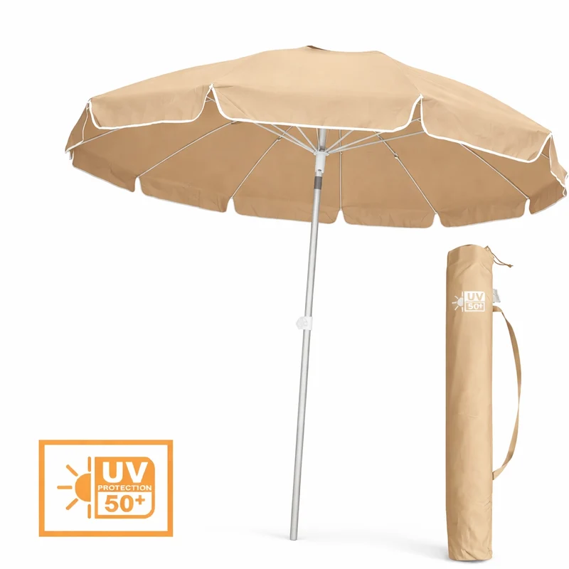 Ombrellone Mare Spiaggia 200 cm 12 Stecche Antivento Alluminio UV50+ Inclinabile Custodia