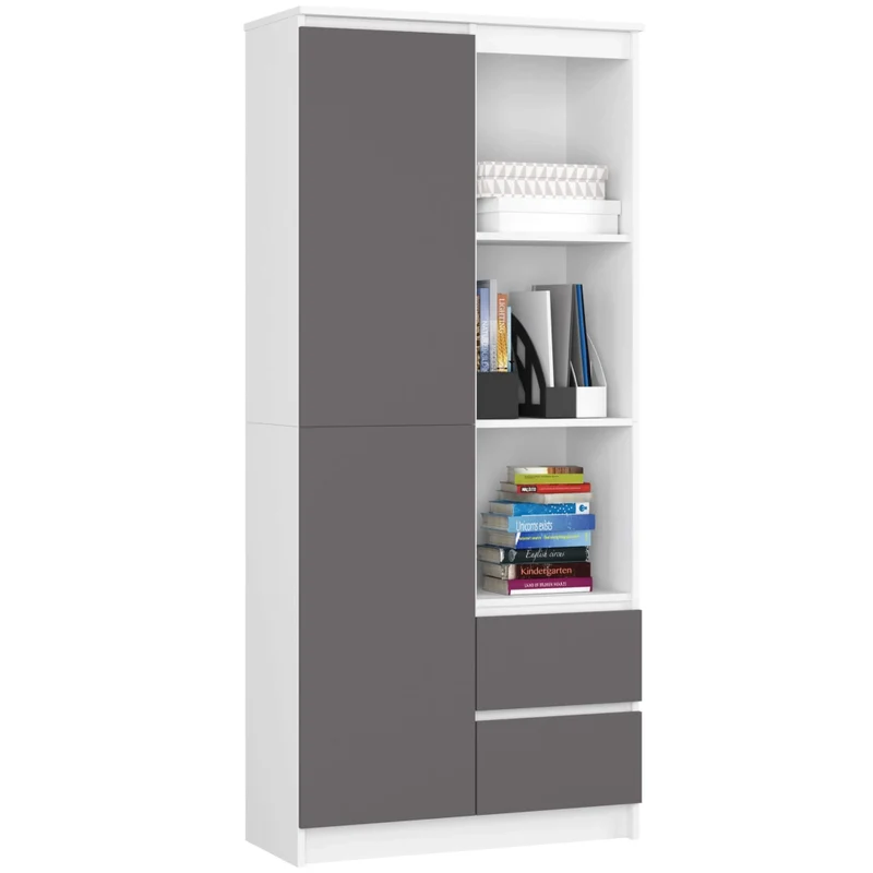 Libreria AKORD R11 Bianco, Grigio Grafite 80 cm 2 ante 2 cassetti 80x35x180 cm