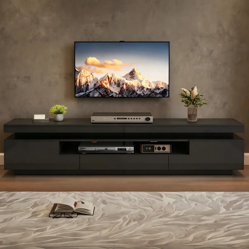 Mobile porta tv 75 pollici 175 cm nero lucido con LED