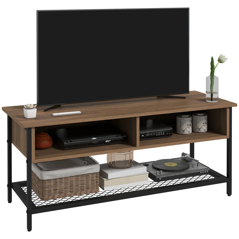 Easycomfort Mobile Porta TV fino 48" Stile Industriale in Legno e Acciaio, 110x40x48cm, Marrone e Nero