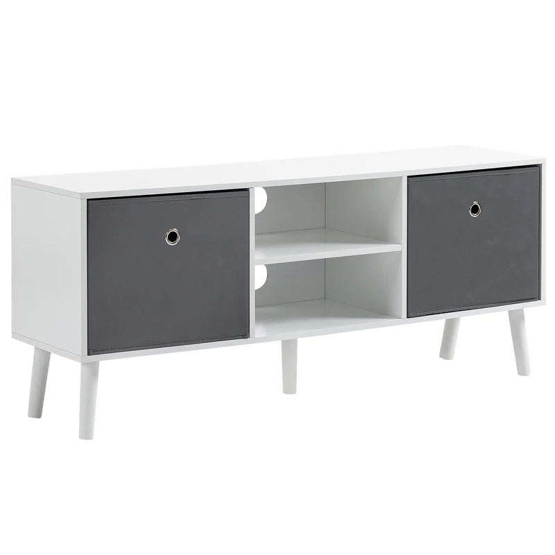 Easycomfort Mobile TV Fino a 50" con 2 Cassetti Removibili e 2 Ripiani Aperti, 110x29x46.5cm, Bianco e Grigio