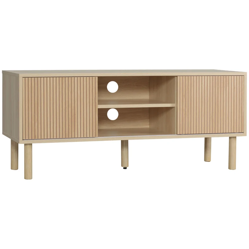 Easycomfort Mobile Porta TV fino a 50" con Vani Aperti e Armadietti con Anta Scorrevole, 115x40x49cm