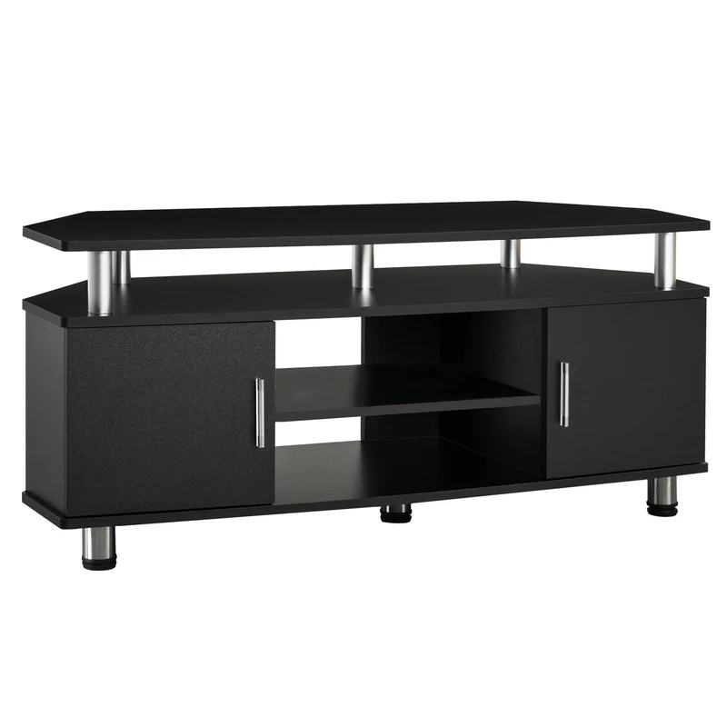 Easycomfort Mobile Porta TV Classico da Soggiorno con 2 ripiani e 2 Armadietti, in MDF e Acciaio Inox, Nero, 120x39.5x52cm