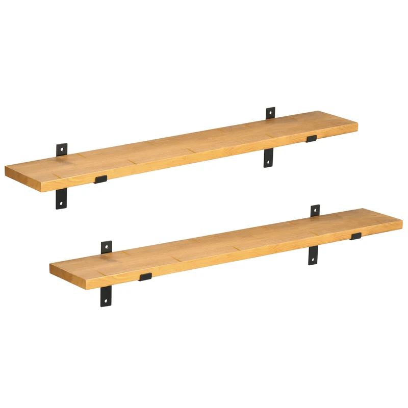 Easycomfort Set da 2 Mensole da parete in Legno di Pino 90x15x 2.5, Marrone