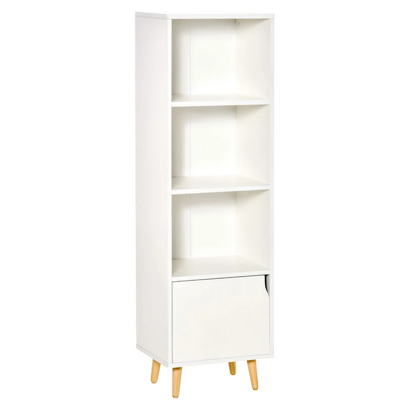 Easycomfort Scaffale Libreria con 3 Ripiani e 1 Armadietto in Legno, 40x30x129.5cm - Bianco