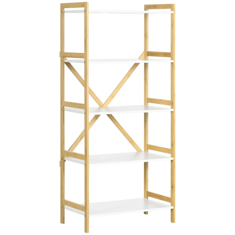 EasyComfort Scaffalatura a 5 Piani in Bamboo e MDF, Mobile Libreria per Soggiorno, Cucina e Camera da Letto, 70x37.5x150 cm