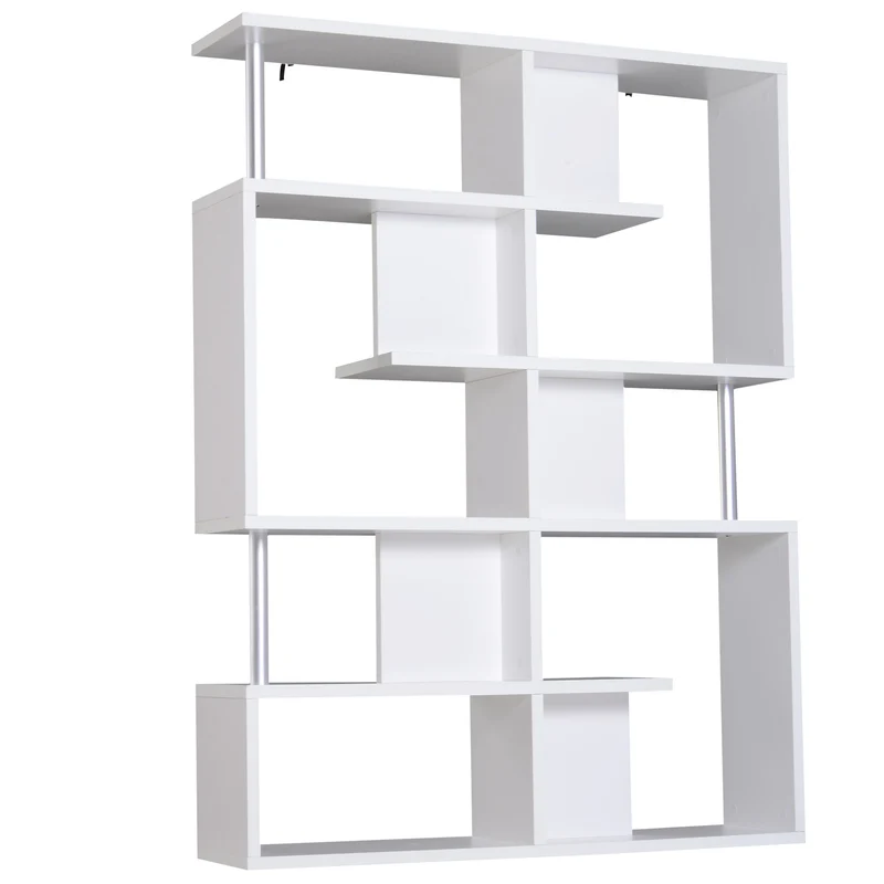 Easycomfort Scaffale Libreria ad S 5 Ripiani Design Moderno Soggiorno, Ufficio, Salotto, Legno, Bianco, 120 x 28.6 x 160 cm