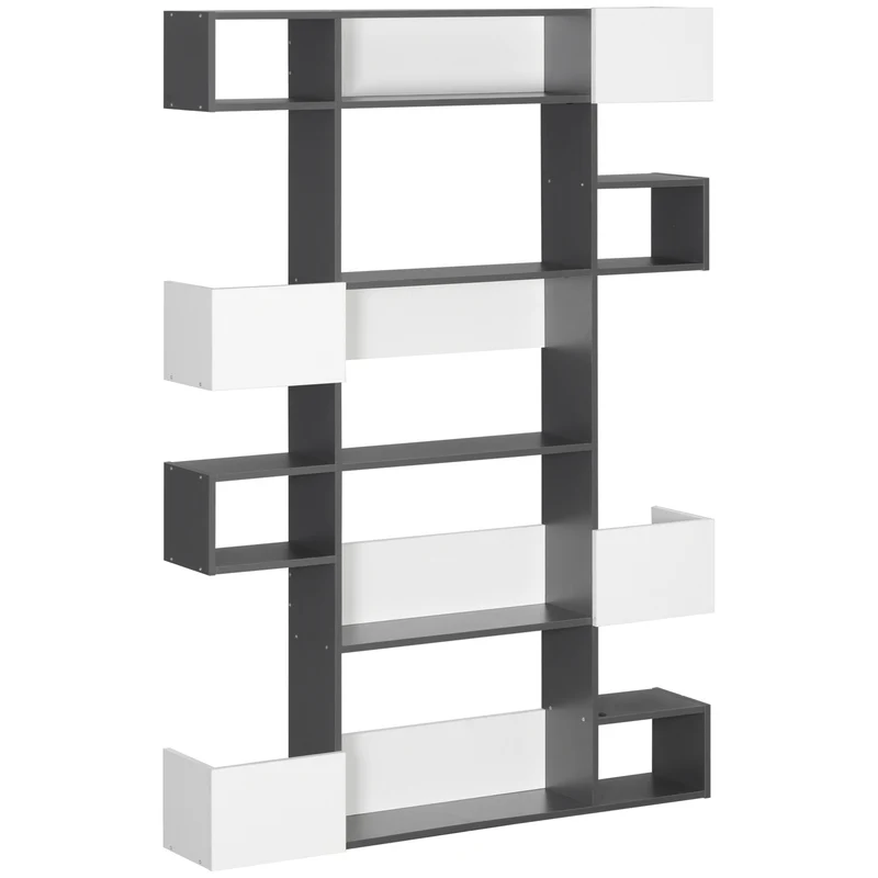 Easycomfort Libreria Moderna a 5 Livelli con 8 Ripiani Aperti in Truciolato, 120x20x171 cm, Grigia e Bianca