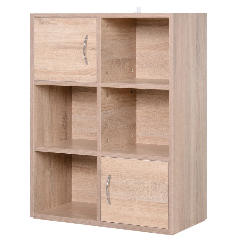 Easycomfort Libreria Scaffale in Legno, Mobiletto Multiuso con 3 Ripiani 4 Scompartimenti e 2 ante, 61.5x29.5x80cm