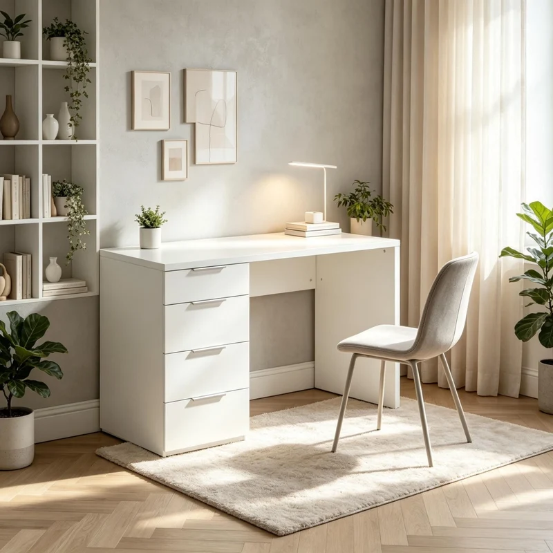 Scrivania per computer ad alta lucentezza con 4 cassetti, 110 x 60 cm, scrivania moderna con stoccaggio per ufficio e home office (solo scrivania)
