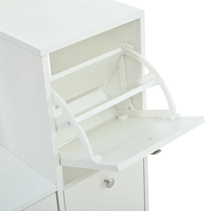 Mobile da ingresso alto con specchio; armadio a 2 ante; doppia scarpiera ribaltabile e 5 mensole aperte; truciolato; bianco; 85x40x180 cm