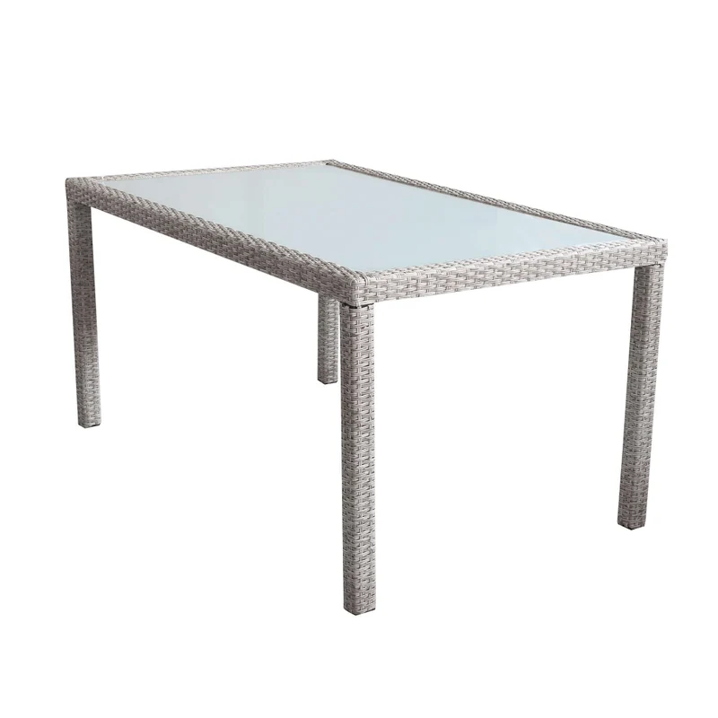TAVOLO AZORE IN ACCIAIO E WICKER GRIGIO CHIARO 150 X 90CM