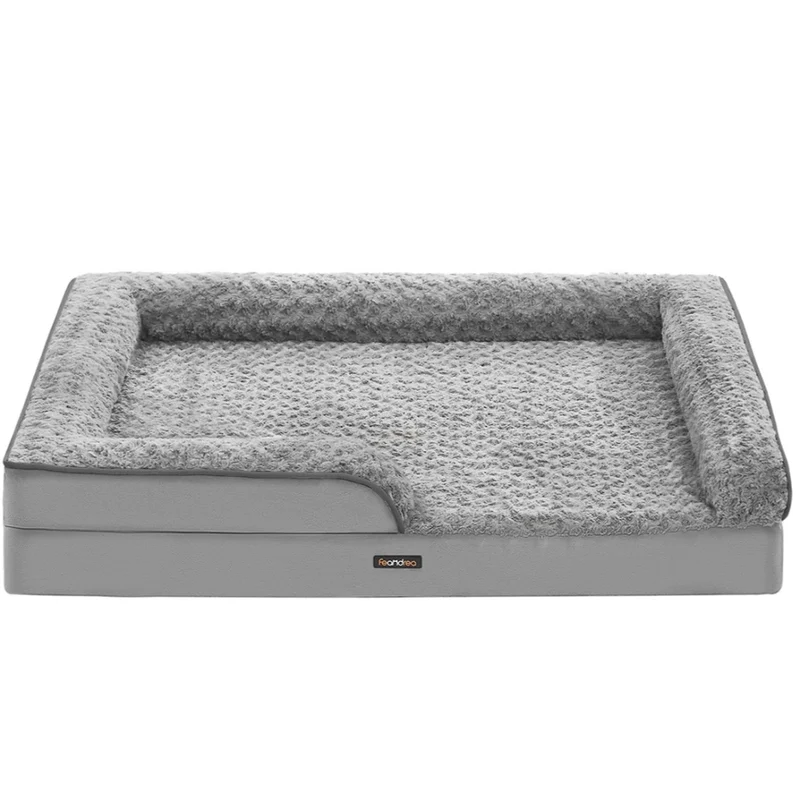 Cuccia per cani cuccia ortopedica per animali domestici schiuma a nido d'ape bordi imbottiti rialzati rivestimento in peluche rimovibile con motivi rosa 71 x 58 x 16 cm grigio 12_0006817