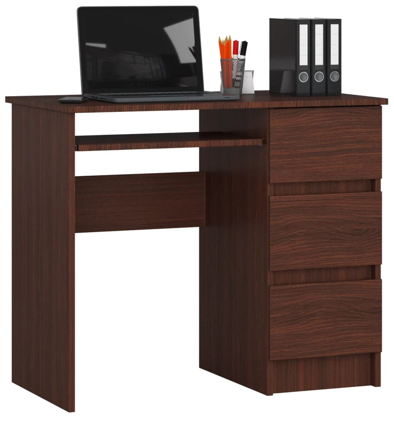 Scrivania per computer AKORD A6 Wengé 90 cm 3 cassetti 90x50x77 cm Modello a destra