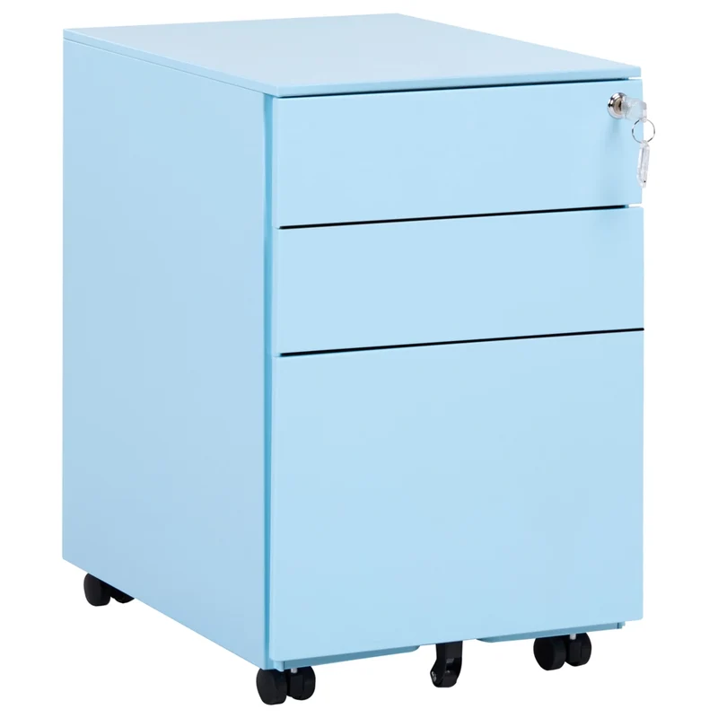 Classificatore in Metallo azzurro 3 Cassetti e Ruote Chiudibile a Chiave