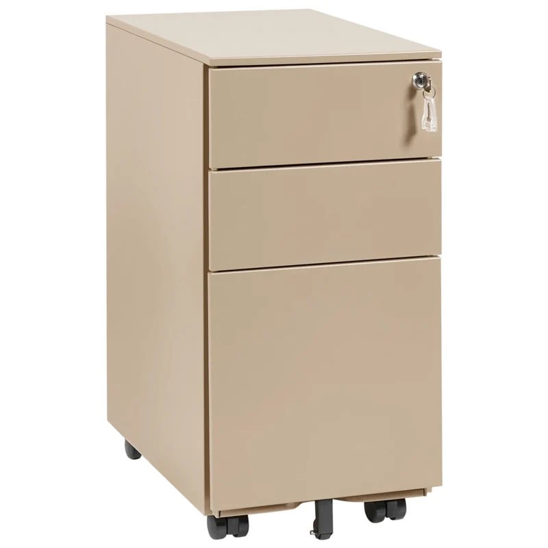 Mobiletto Portaoggetti in Metallo Giallo con 3 Cassetti con serratura a chiave e ruote industriali moderno Home Office Garage