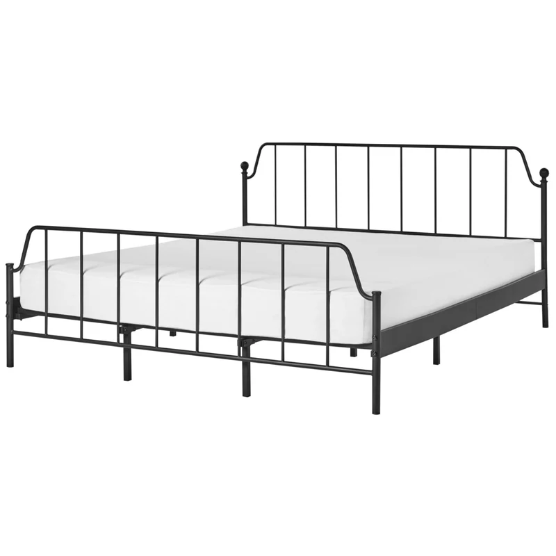 Letto matrimoniale con rete a doghe in legno di pioppo e struttura metallo nero 180 x 200 cm Camera da letto minimalista industriale