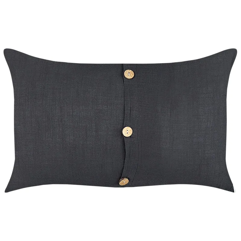 Set di 2 cuscini in lino e cotone nero sfoderabili con bottoni decorativi 30 x 50 cm soggiorno camera da letto