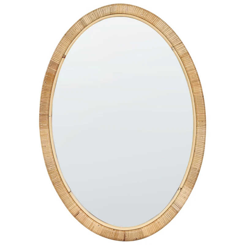 Specchio ovale da parete in rattan naturale 70x50 cm fatto a mano