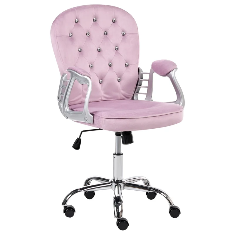 Sedia da ufficio in velluto violetto con altezza regolabile e schienale trapuntato stile retrò moderno