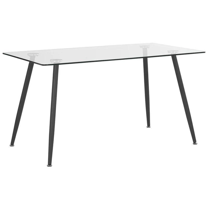 Tavolo da Pranzo Trasparente 140 x 80 cm Piano in Vetro Acciaio Gambe Nere Rettangolare Moderno