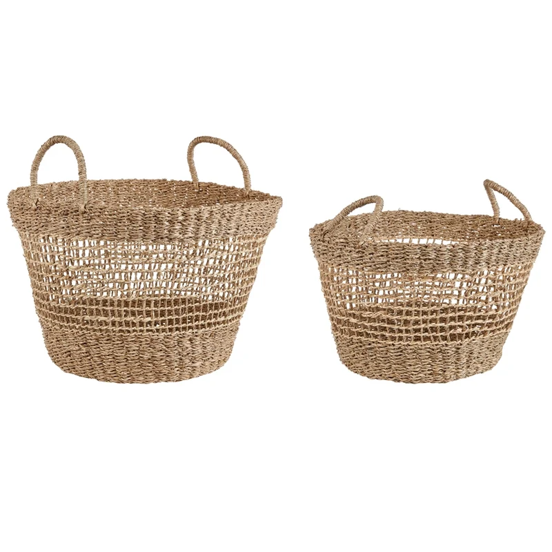 Set di 2 cestini in alghe naturali con manici intrecciati accessori per la casa in stile boho
