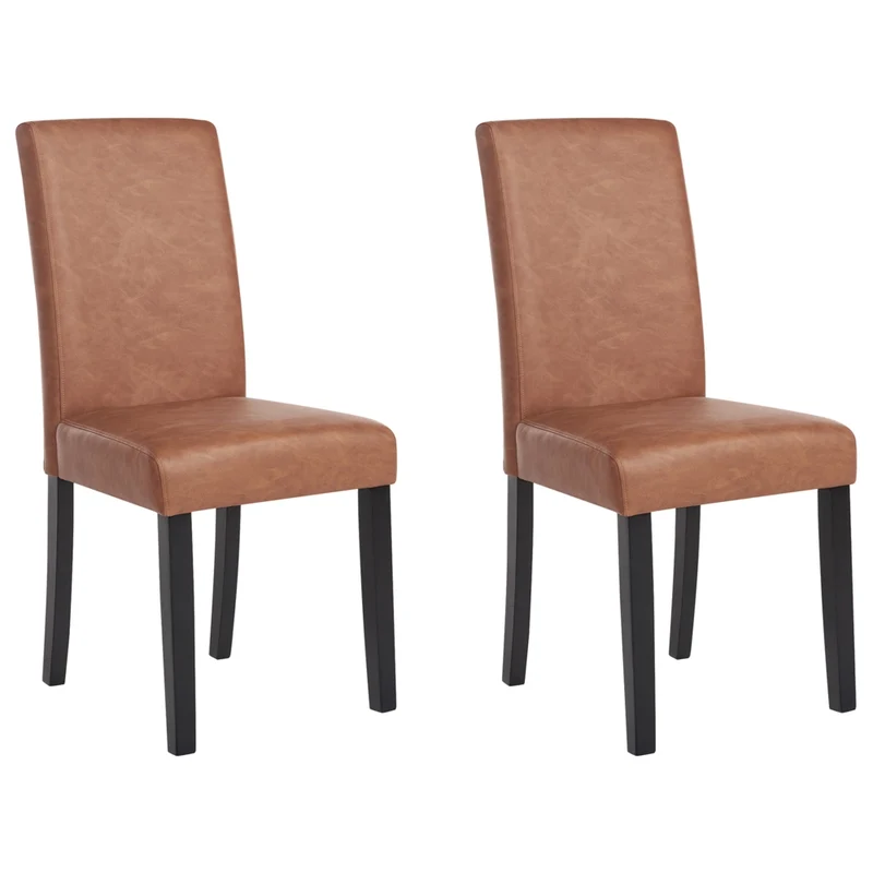 Set di 2 sedie da pranzo in pelle scamosciata marrone con gambe in legno tradizionali