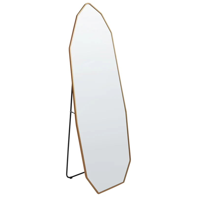 Specchio a stelo con cornice in alluminio dorato 49 x 165 cm con supporto Forma irregolare con cornice a tutta lunghezza Design moderno