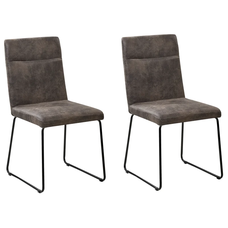 Set di 2 sedie da pranzo con sedile imbottito in tessuto grigio gambe a forma di U in metallo Nero