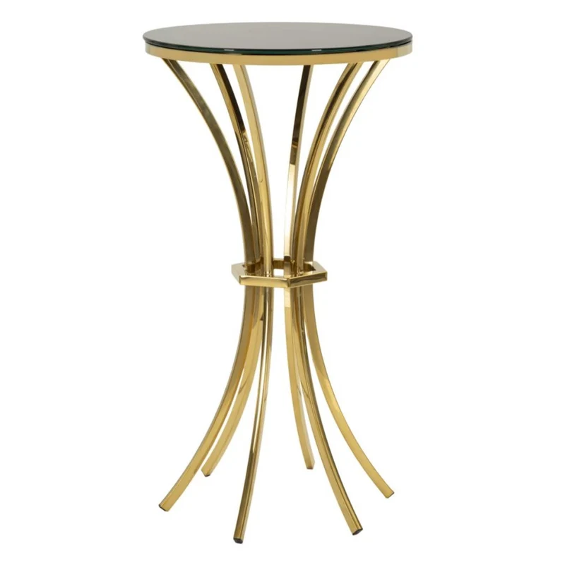 Tavolino alto Shanty in vetro e ferro oro e nero O50x92 cm