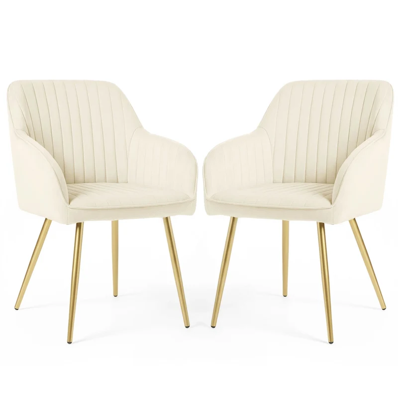 Set di 2 Sedie in velluto con cuciture verticali FLORENCE Crema gambe oro