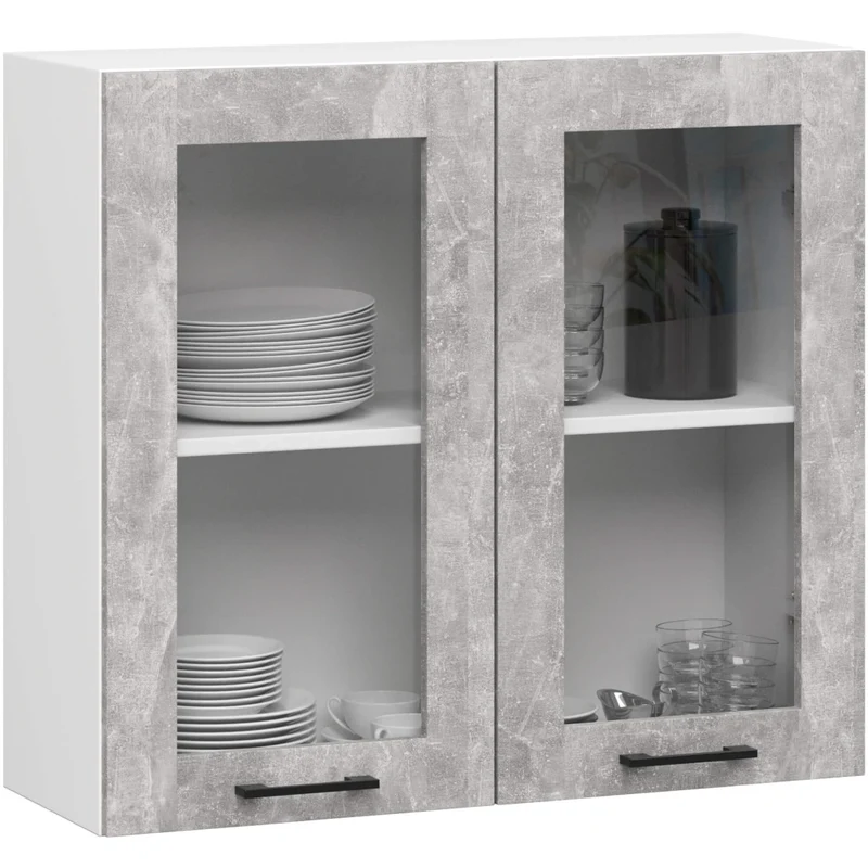 Vetrina da cucina sospesa AKORD OLIWIA Bianca 80 cm 2 porte inserto frontale Grigio Cemento 80x30,5x72 cm